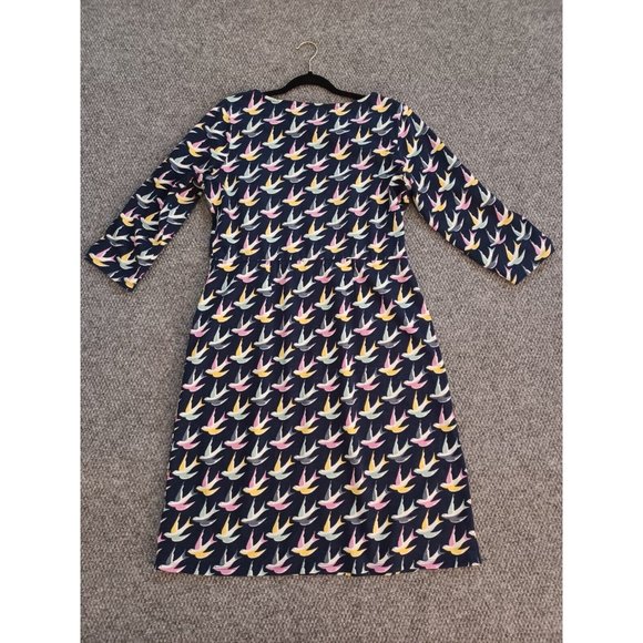 Boden Dress Womens Sz 12 R Blue Bird Print Doves 3/4 Sleeve Pockets Knit Casual - Picture 9 of 12